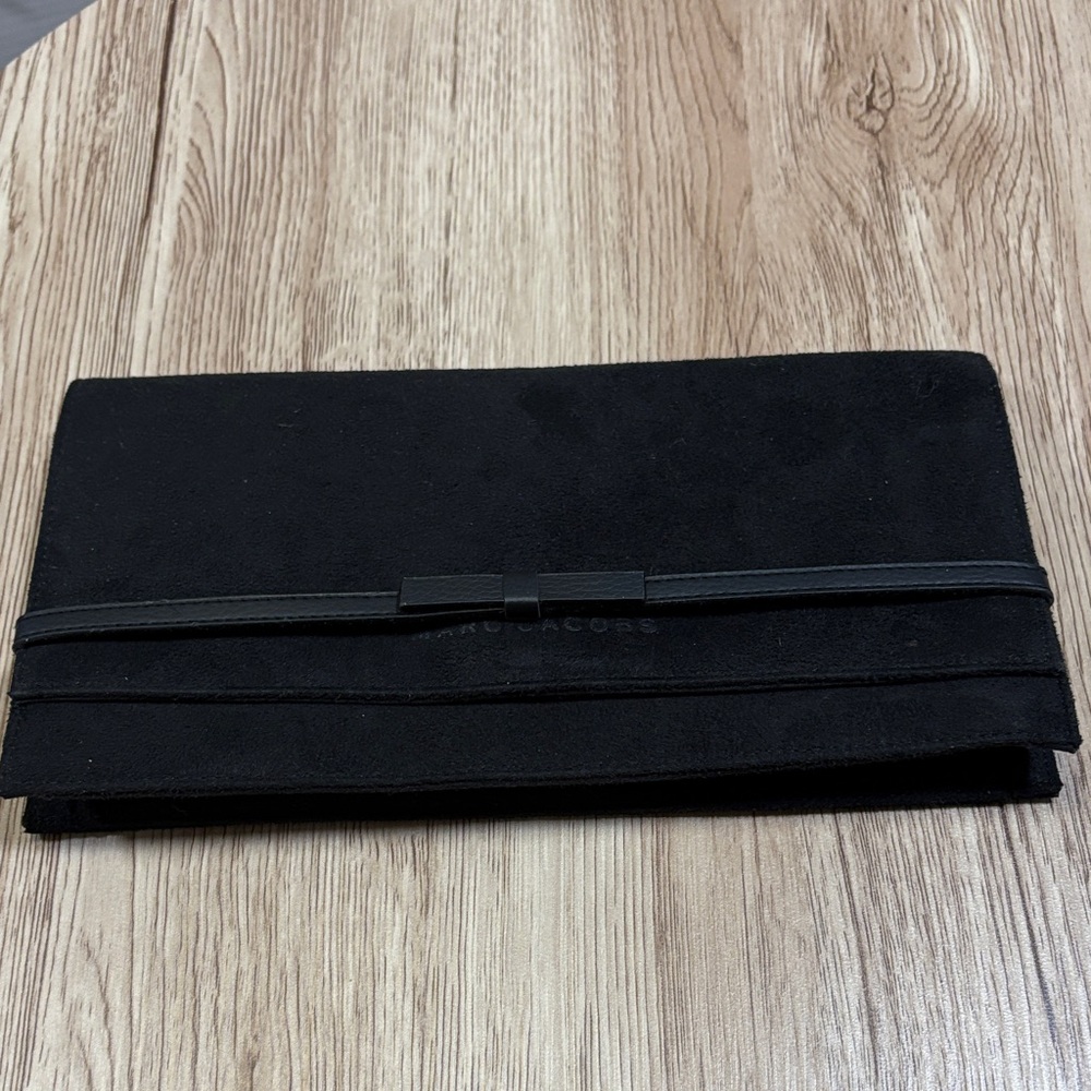 Marc Jacobs Faux Suede Clutch Black with Bow Accent